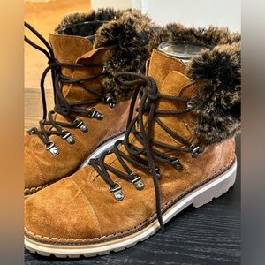 Sam Edelman Suede Fur Cuffed Tie Boots With Lug SolesWoman’s Size 9.5